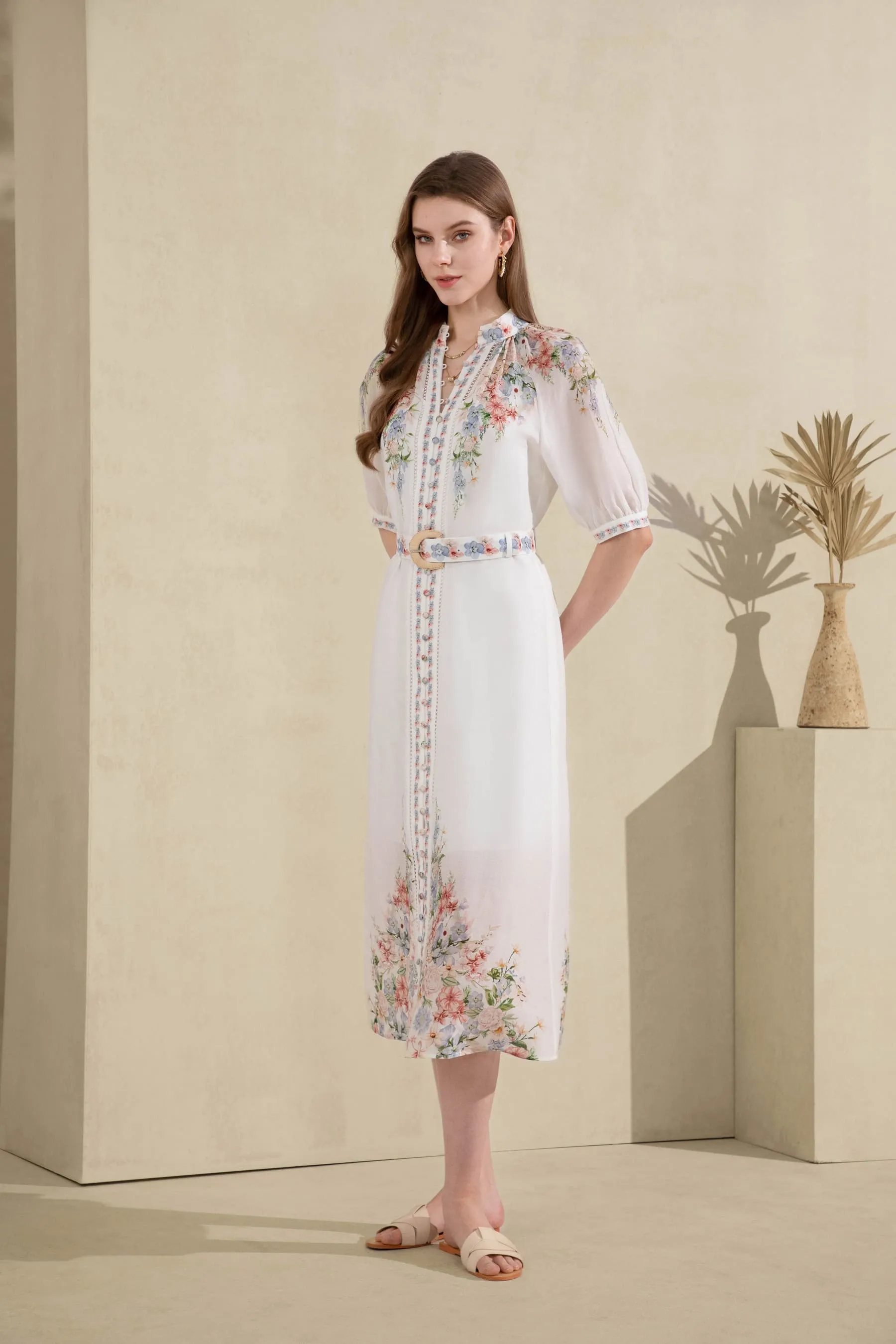 GDS Celeste Belted Linen Dress | Misty Blue