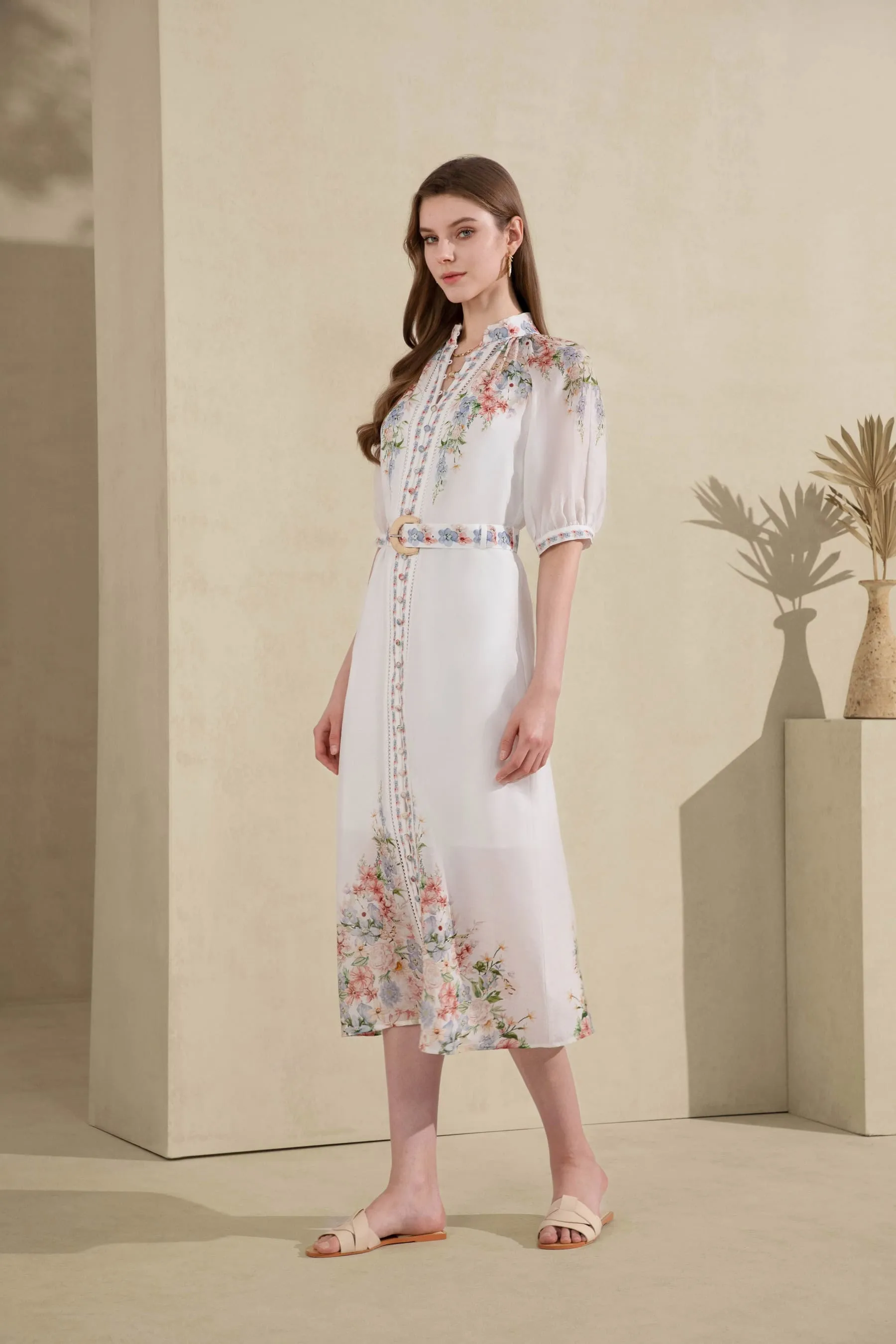 GDS Celeste Belted Linen Dress | Misty Blue