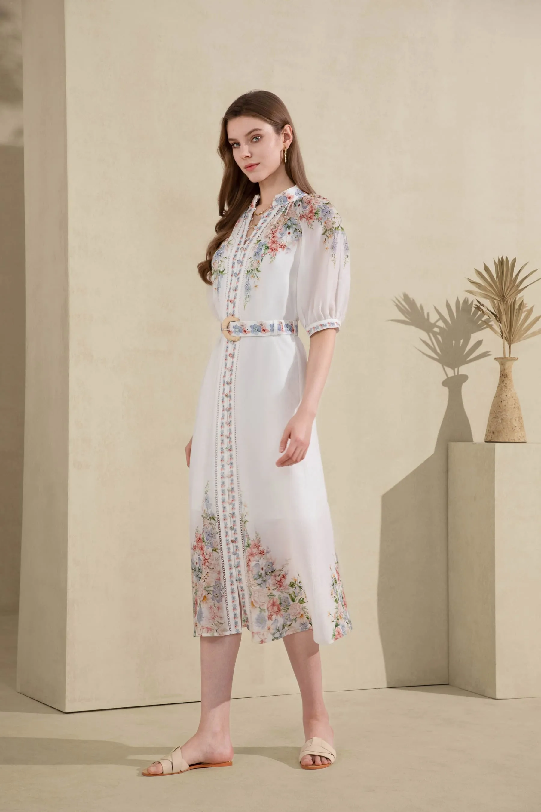 GDS Celeste Belted Linen Dress | Misty Blue