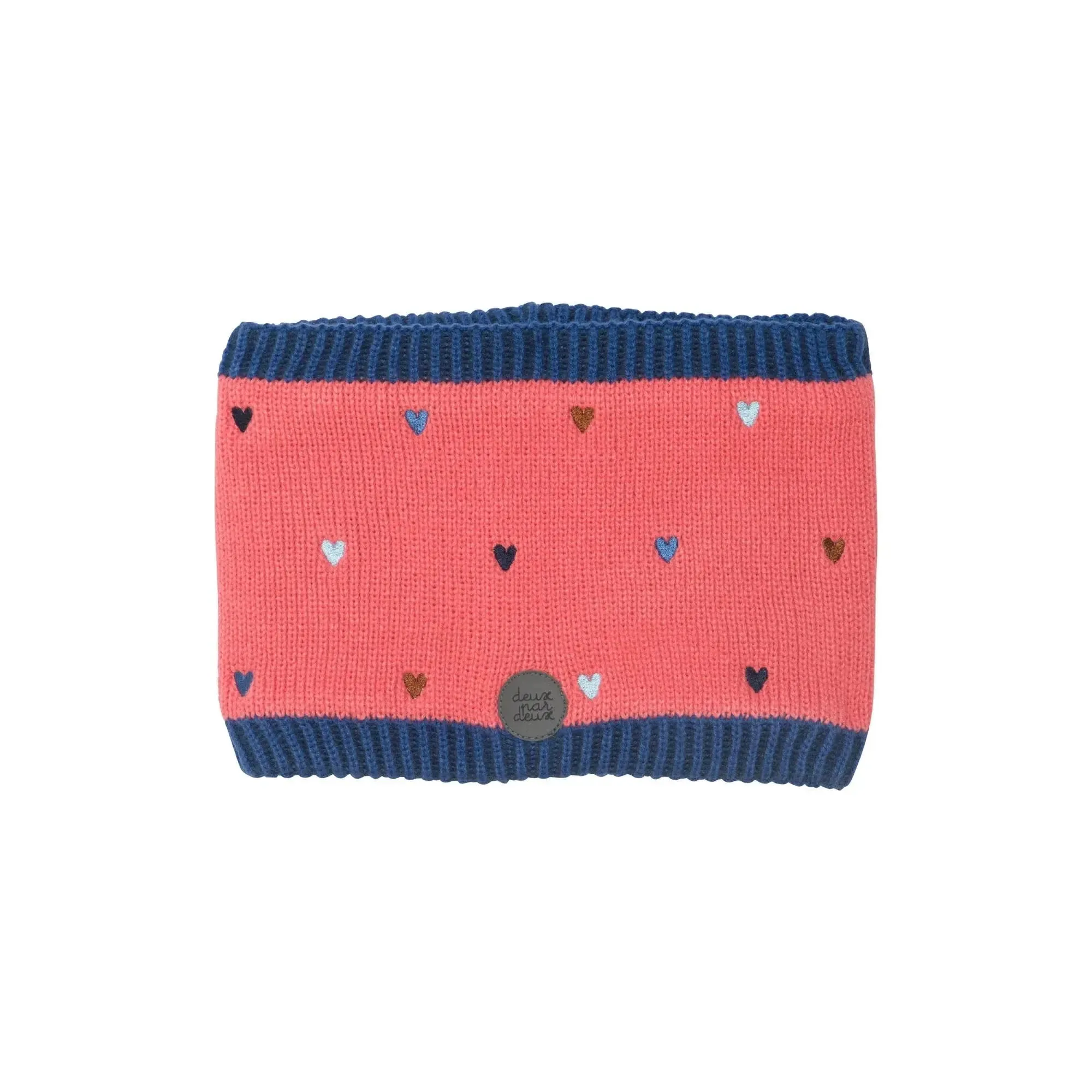 Girls' Knit Necktube Coral And Blue Hearts - Tea Rose | DEUX PAR DEUX