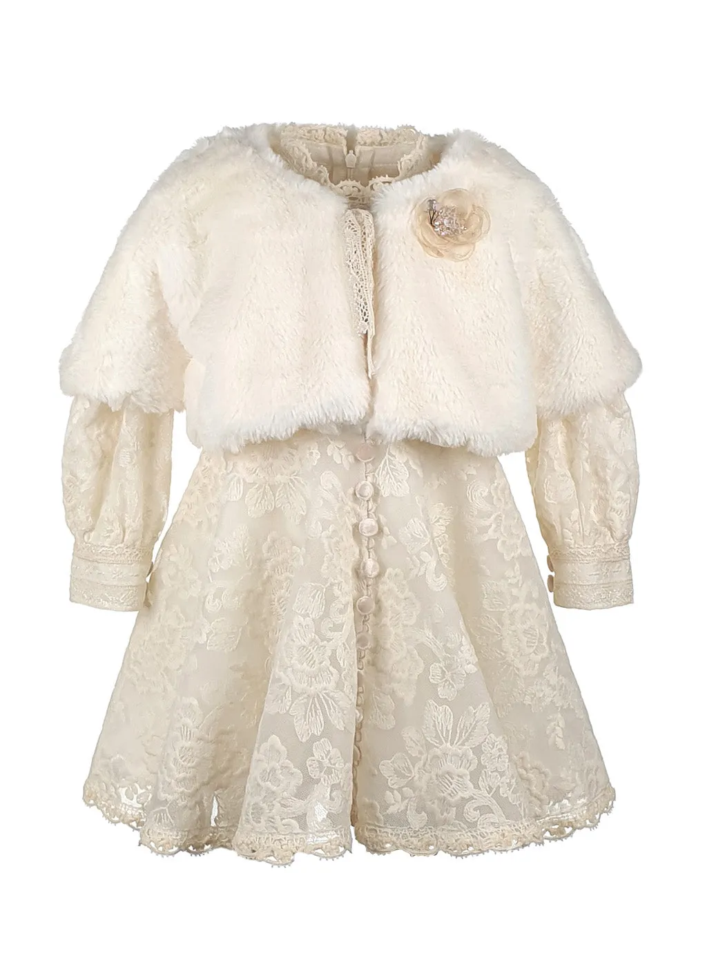 Girl's Lace dress with long sleeves - MAIRA cream