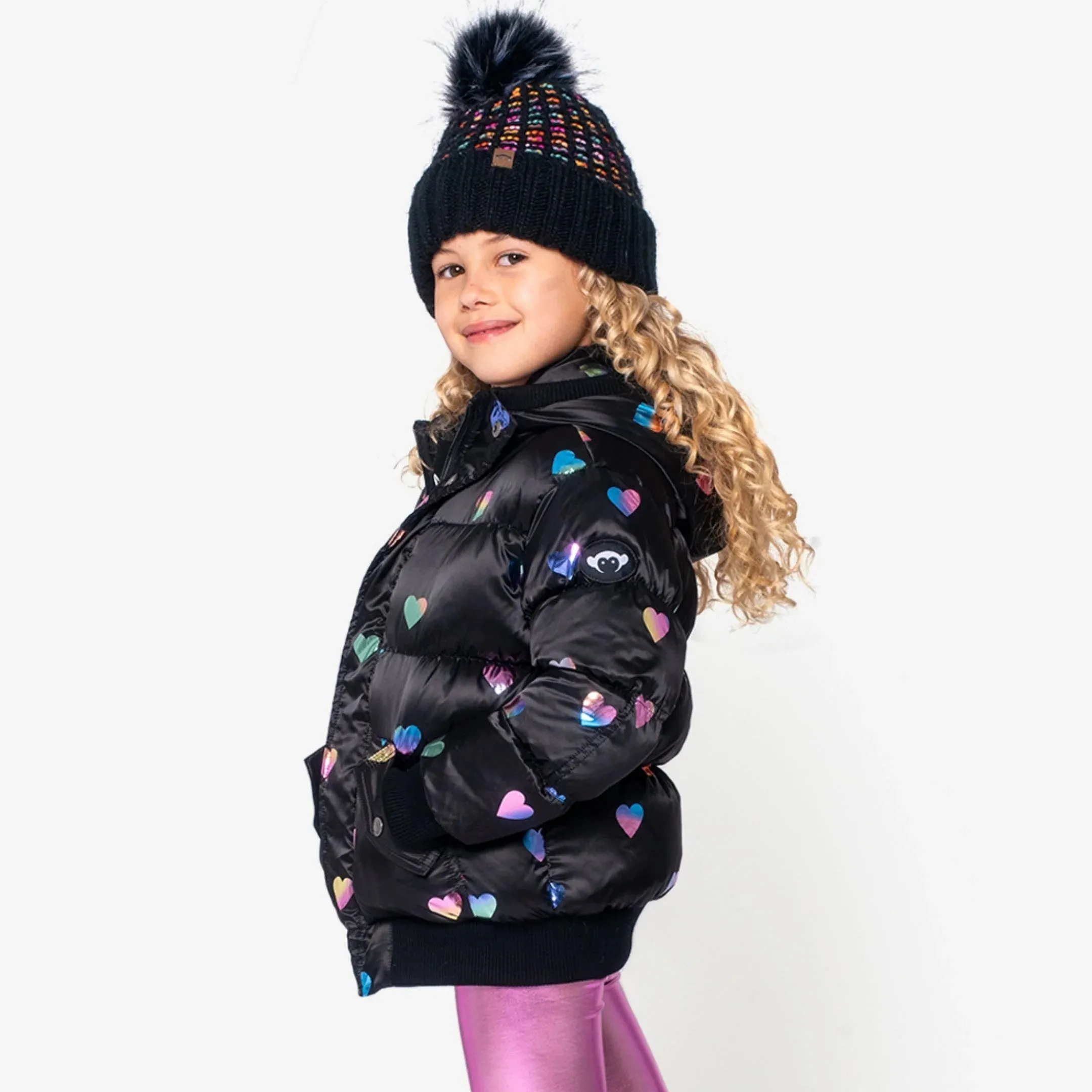 Girls Rainbow Hearts Puffy Coat