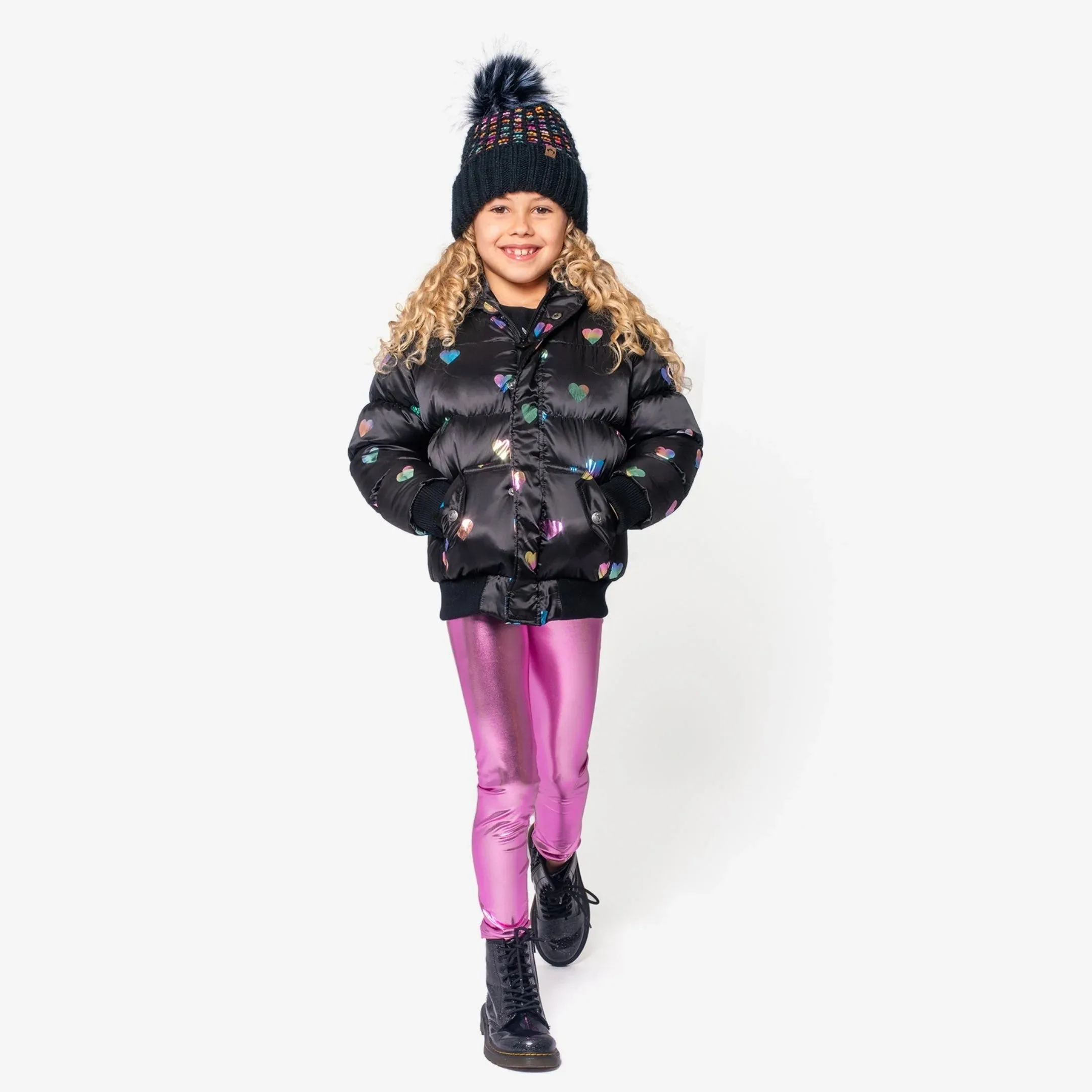 Girls Rainbow Hearts Puffy Coat