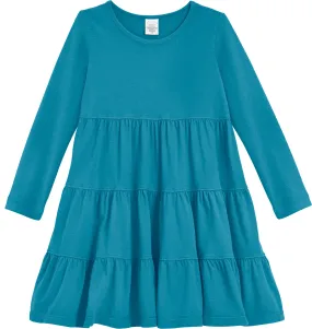 Girls Soft Cotton Jersey Long Sleeve Tiered Dress | Teal