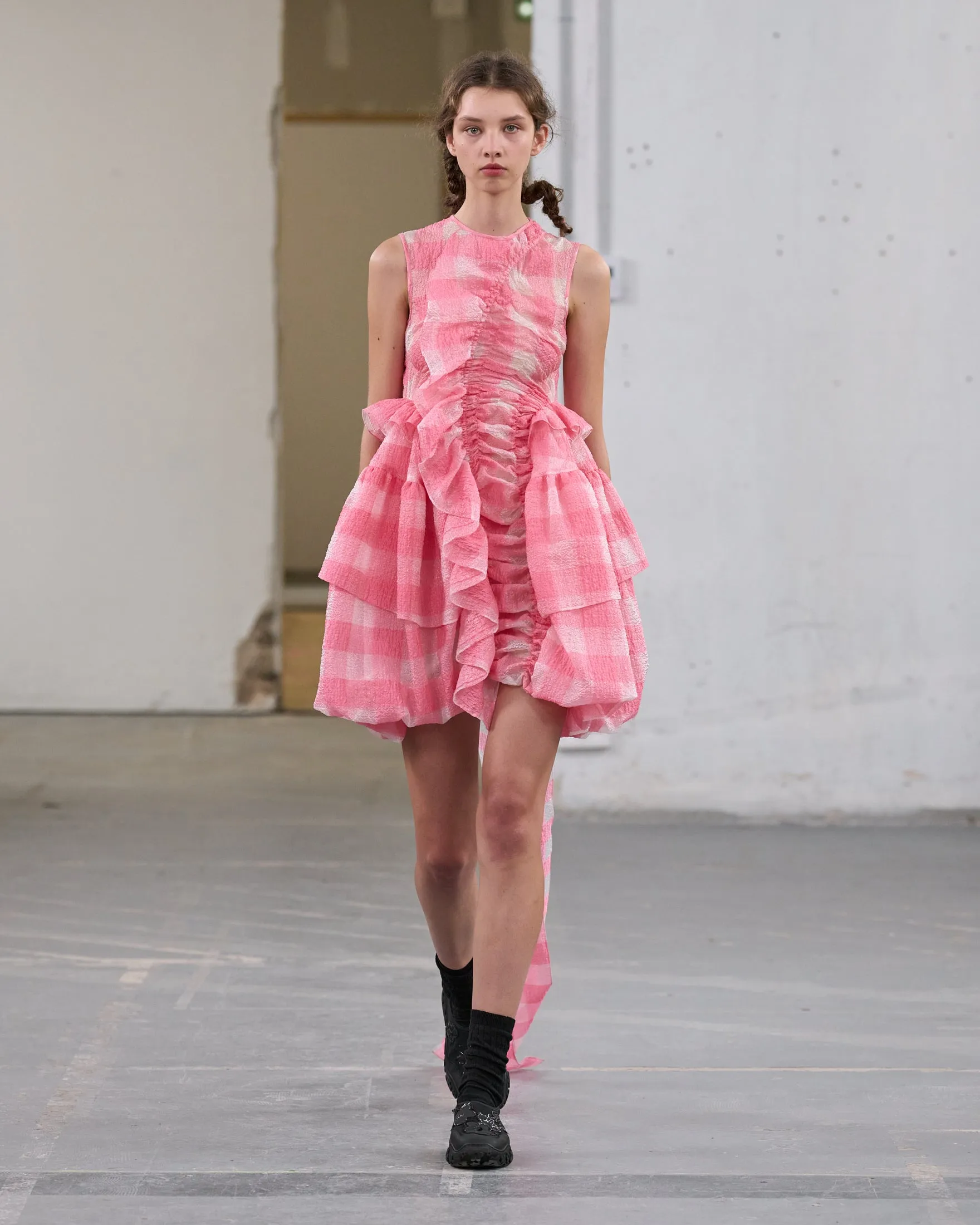 GISELLE | DRESS GINGHAM JACQUARD SORBET PINK