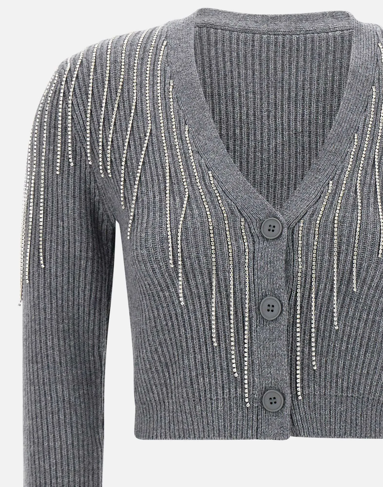 Grey Wool Cardigan with Rhinestones