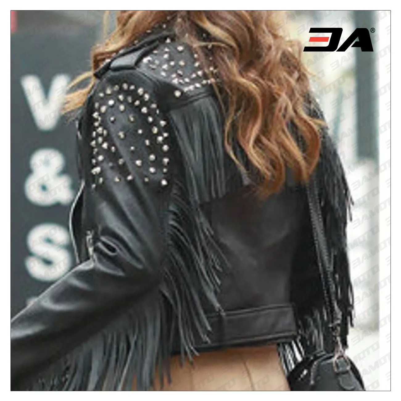 Handmade New Woman Full White Brando Punk Silver Metal Studded Design Leather Jacket, Western style fringes jacket women