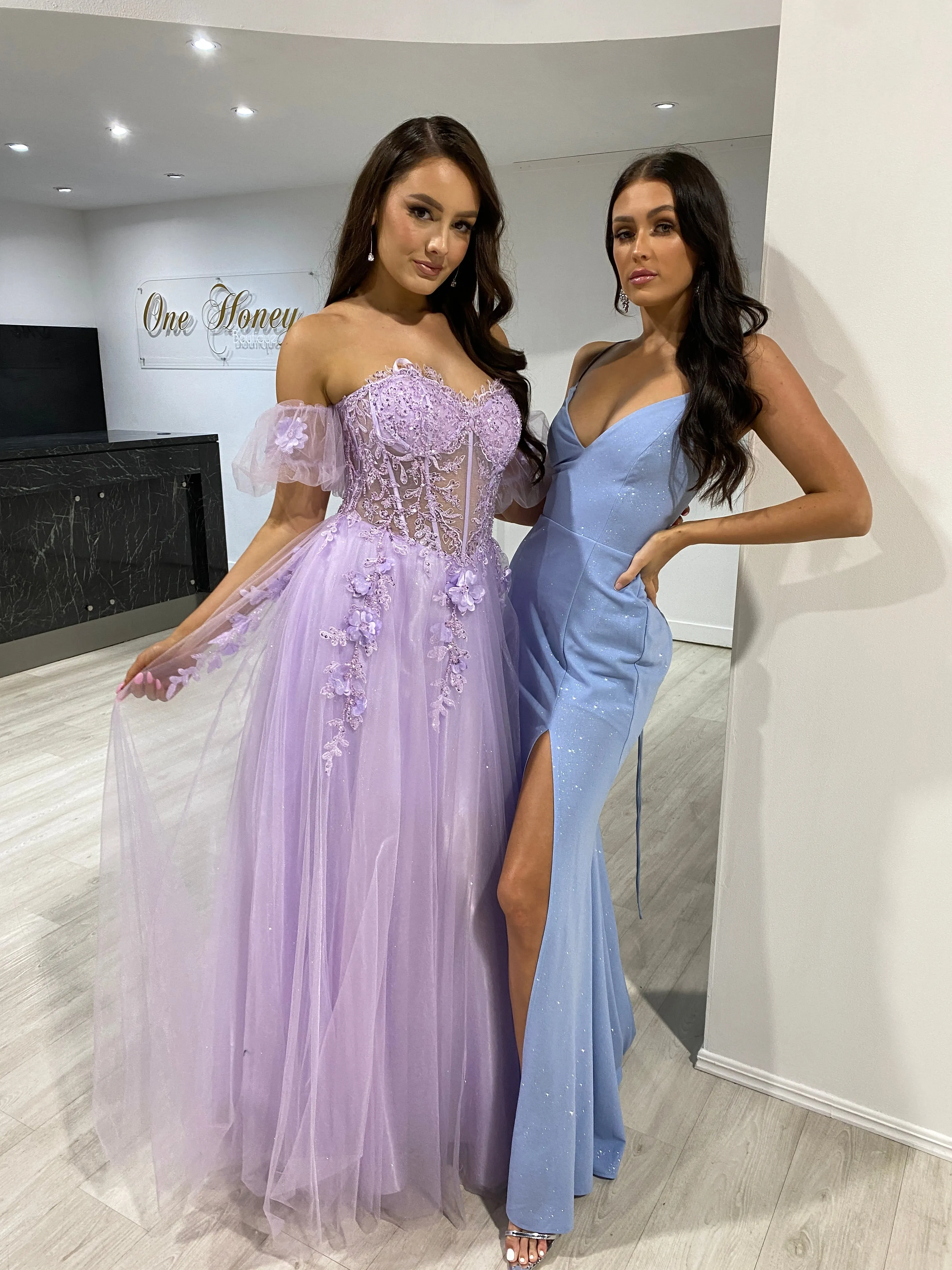 Honey Couture ANJALI Baby Blue Crystal Feature Mermaid Formal Gown