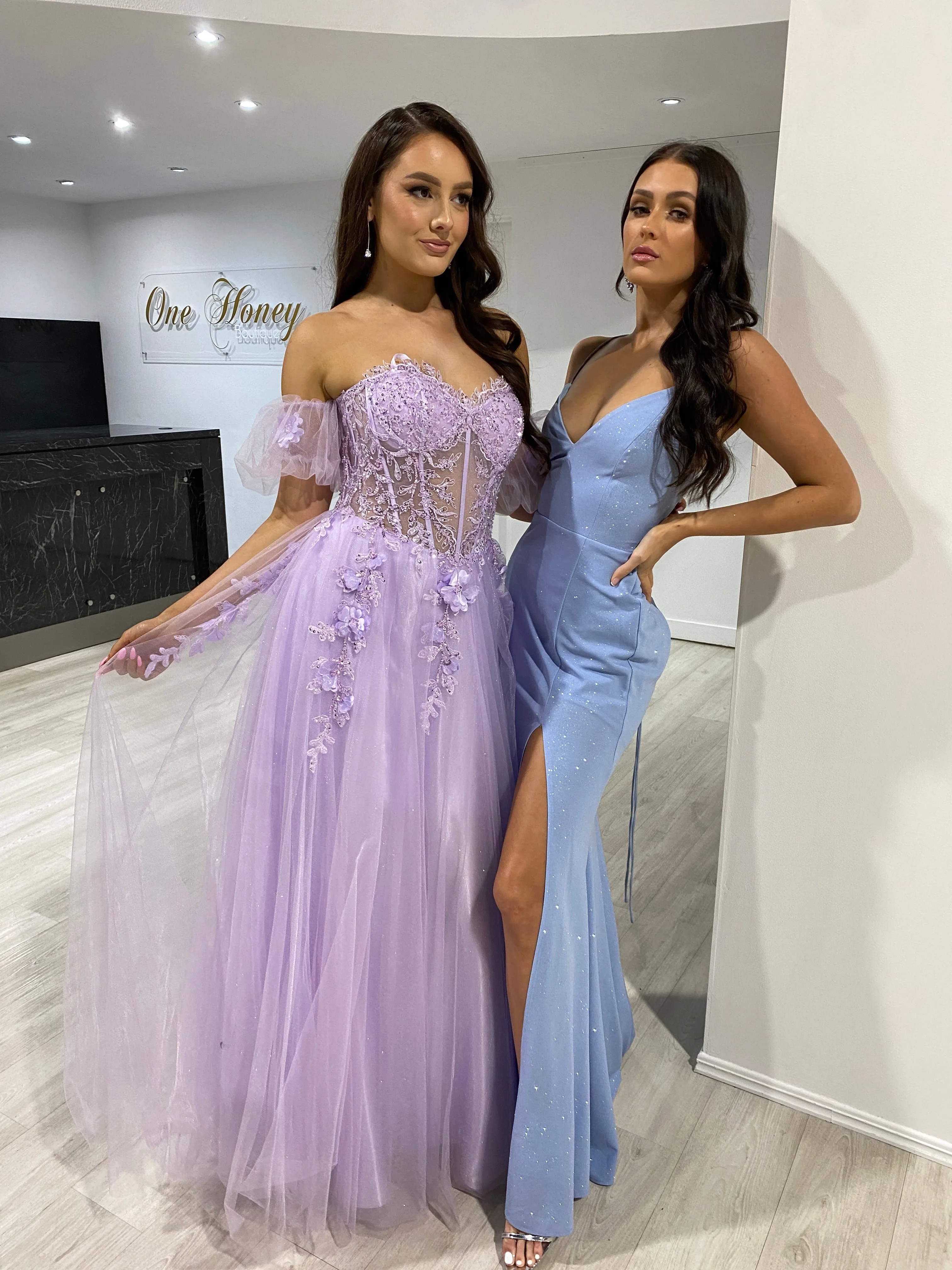 Honey Couture ANJALI Baby Blue Crystal Feature Mermaid Formal Gown