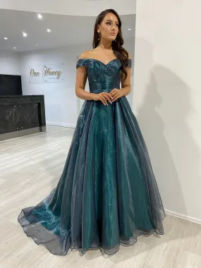 Honey Couture SARIA Emerald Green Shimmer Ballgown Formal Dress