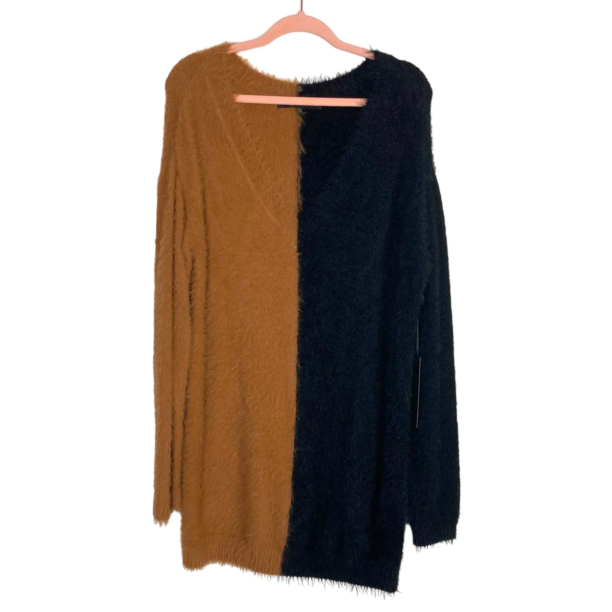 House of Harlow 1900 x Revolve Brown and Black Shaggy Sweater Dress NWT- Size S