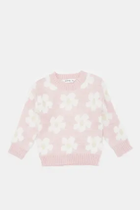 Infant Girls Pink Floral Knitted Pullover