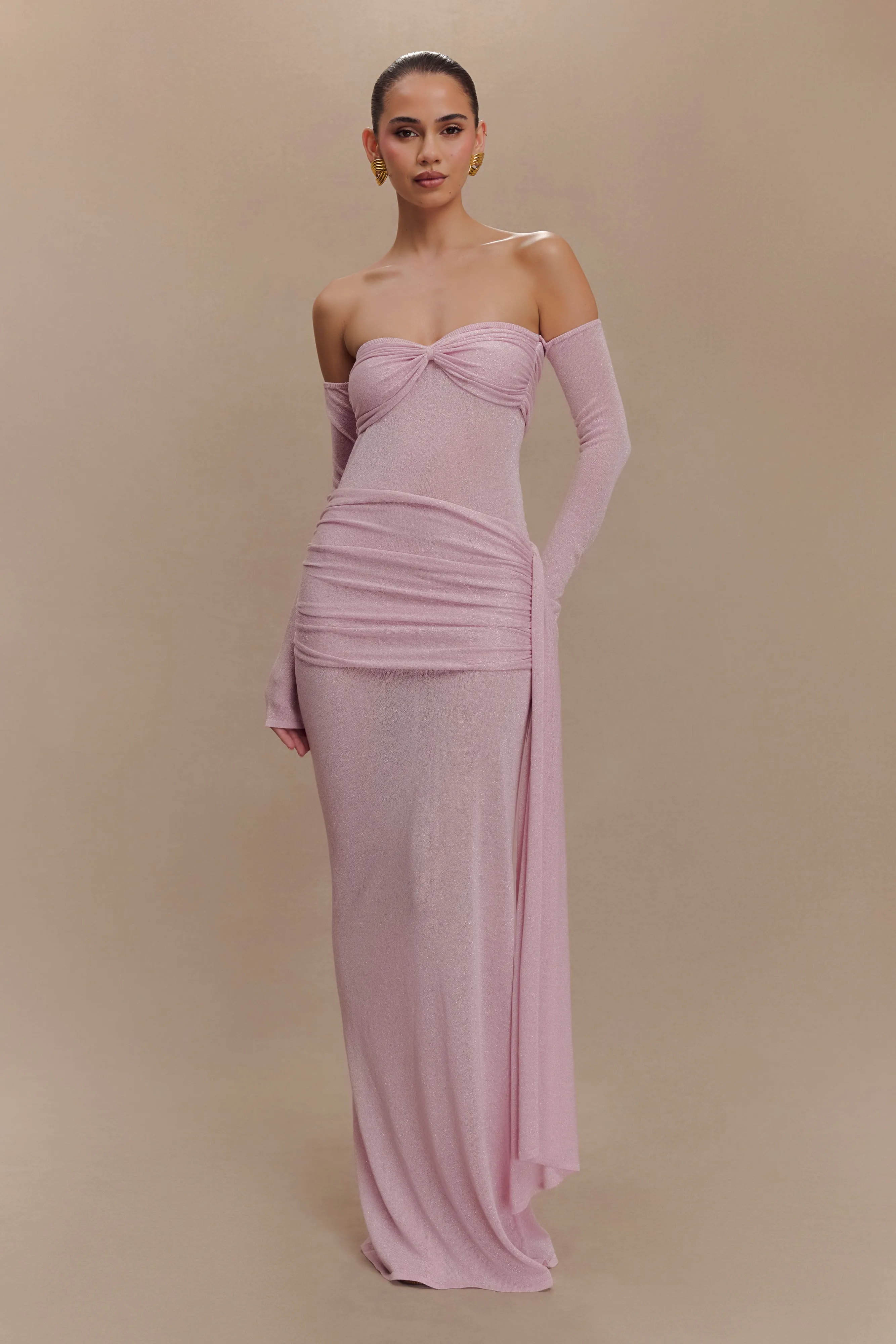 Ingrid Metallic Knit Maxi Dress - Baby Pink