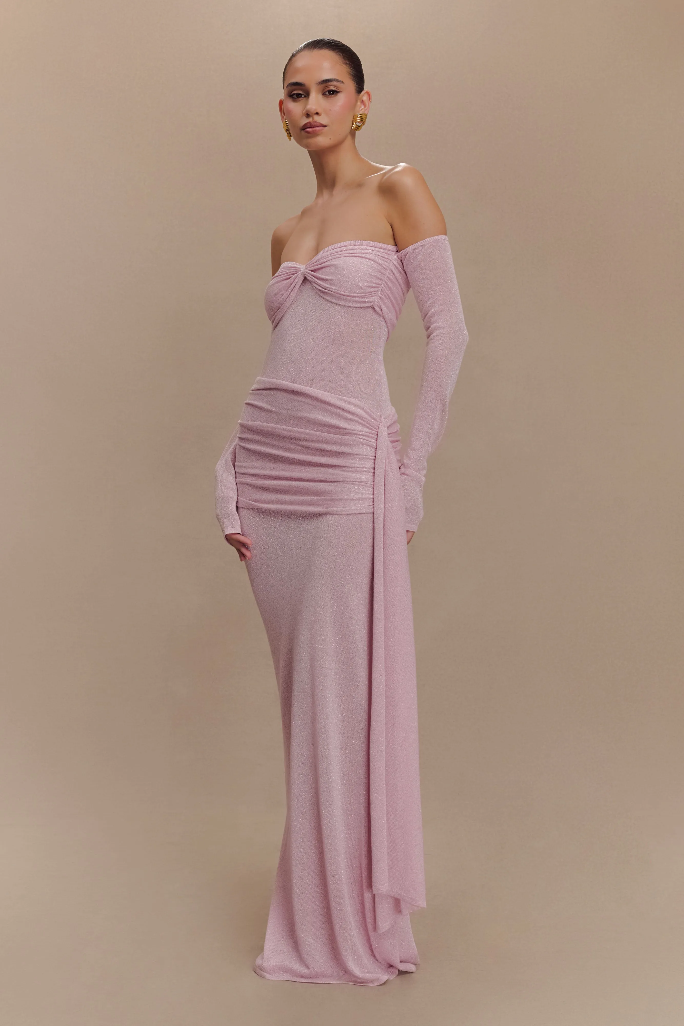 Ingrid Metallic Knit Maxi Dress - Baby Pink