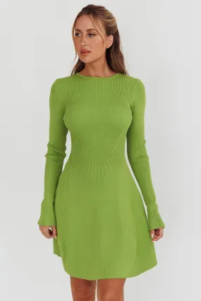 Intuitions Long Sleeve Ribbed Knit Dress Green