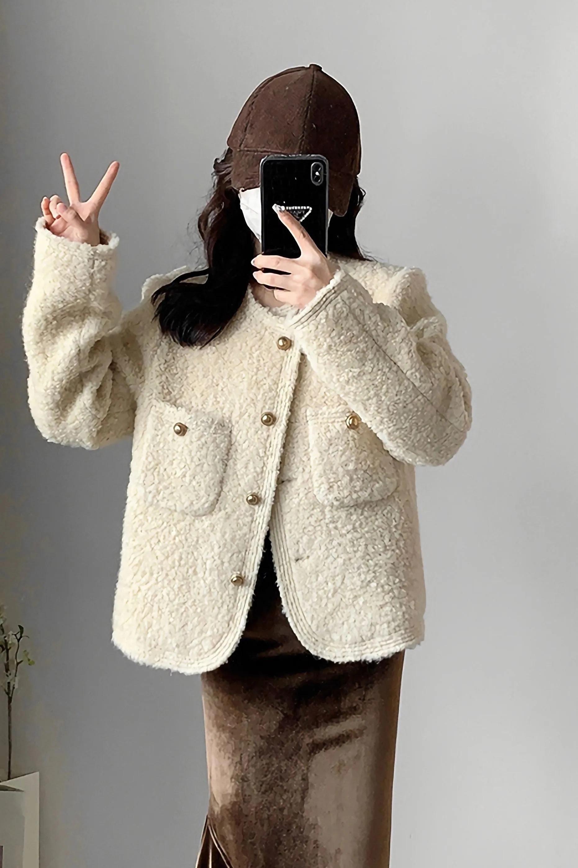 Ivory Wool Blend Fleece Short Jacket