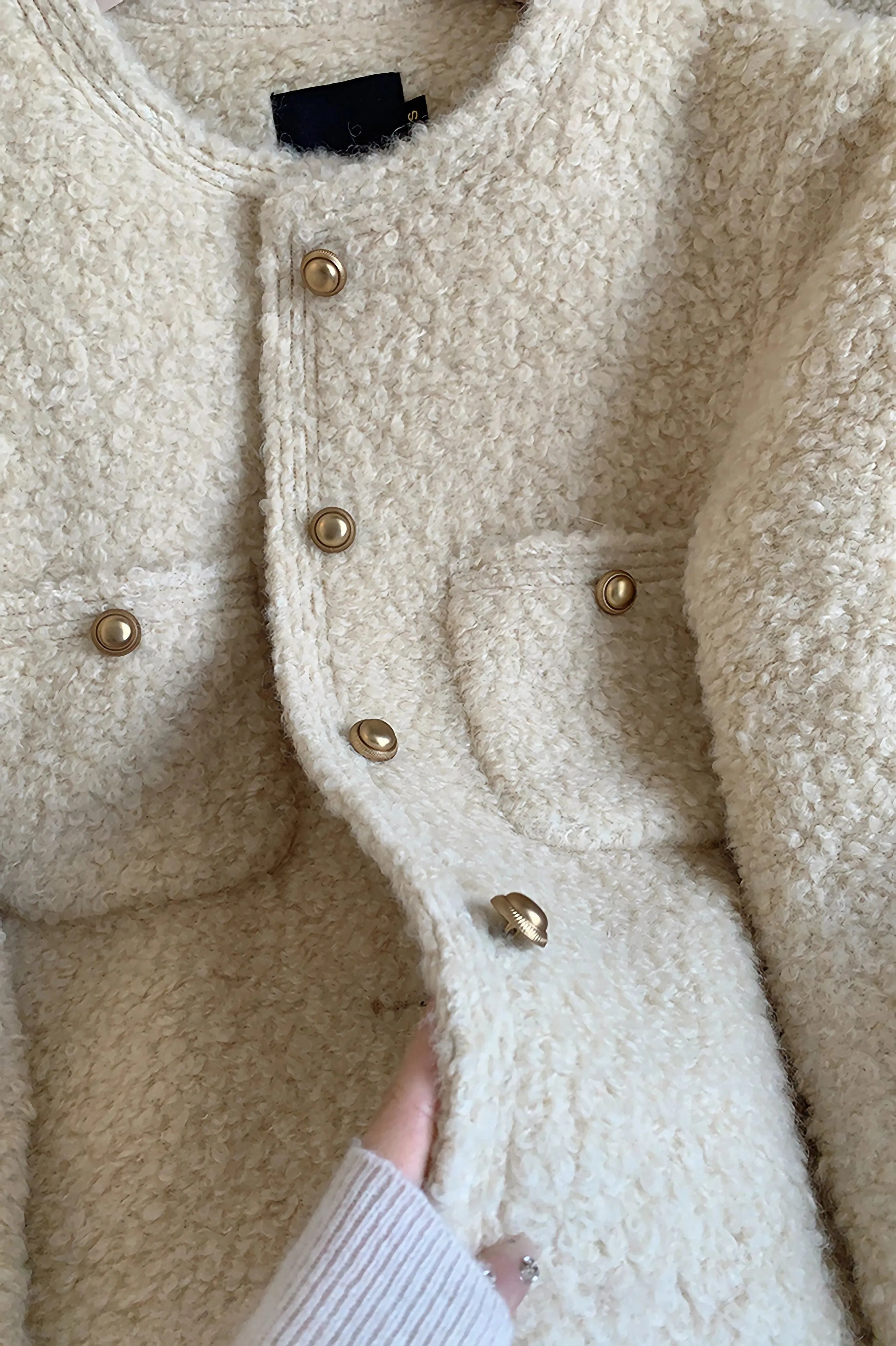 Ivory Wool Blend Fleece Short Jacket