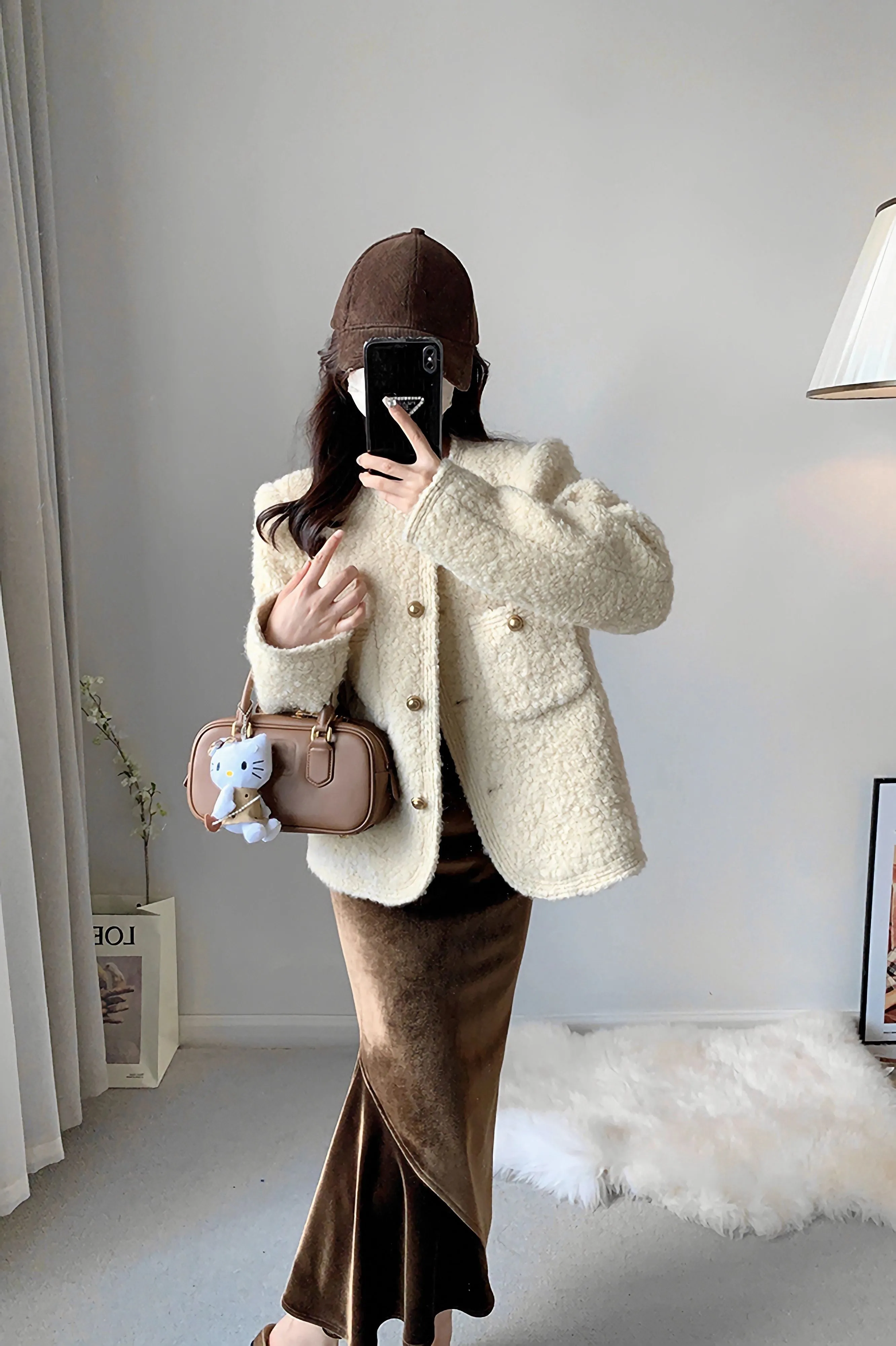 Ivory Wool Blend Fleece Short Jacket