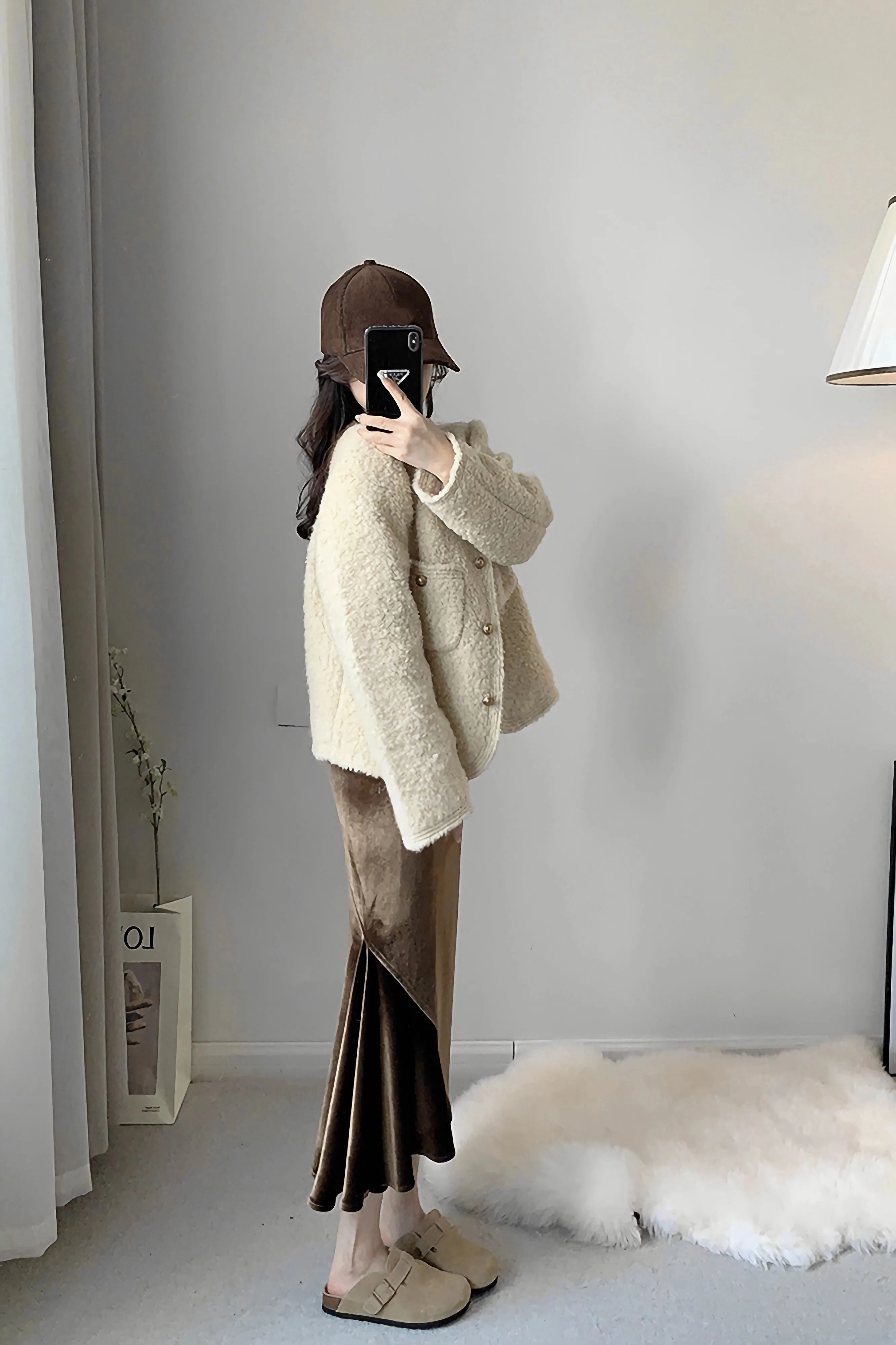 Ivory Wool Blend Fleece Short Jacket