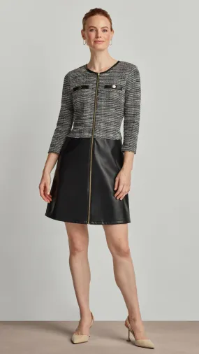 JACQUARD KNIT DRESS WITH VEGAN LEATHER SKIRT