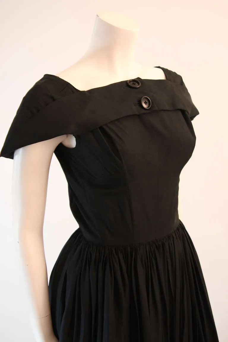 JAMES GALANOS Circa 1950s Black Boat Neck Cocktail Dress