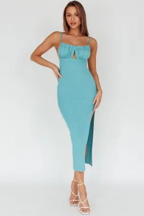 Jelina Gathered Bust Knit Midi Dress Teal