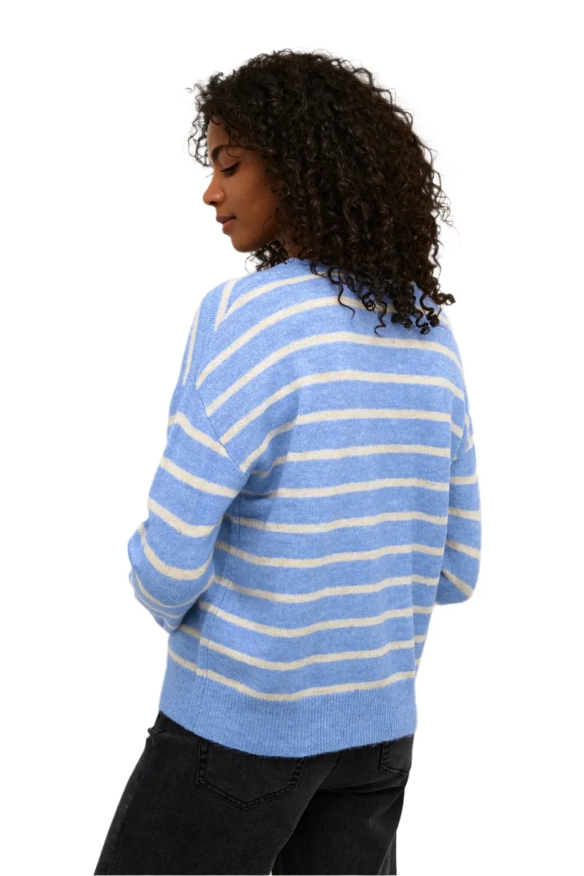 Kaffe Womens Pullover Lida Knit Blue Melange/Beige Stripe