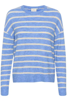 Kaffe Womens Pullover Lida Knit Blue Melange/Beige Stripe