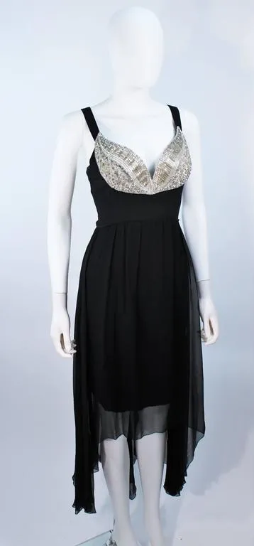 KARL LAGERFELD Black Silk Chiffon Dress w/ Embellished Bust Size 40