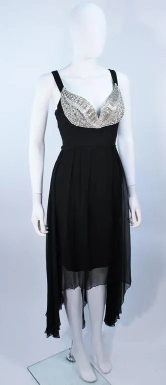 KARL LAGERFELD Black Silk Chiffon Dress w/ Embellished Bust Size 40