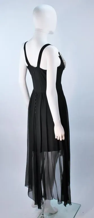 KARL LAGERFELD Black Silk Chiffon Dress w/ Embellished Bust Size 40