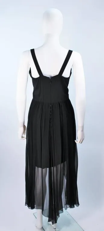 KARL LAGERFELD Black Silk Chiffon Dress w/ Embellished Bust Size 40