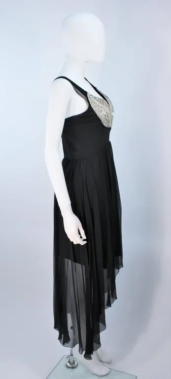 KARL LAGERFELD Black Silk Chiffon Dress w/ Embellished Bust Size 40