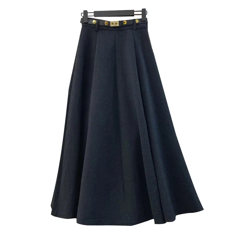 Khaki Casual Slim Solid Temperament Skirt Female Gathered Waist Minimalist Skirts For Women Autumn Style