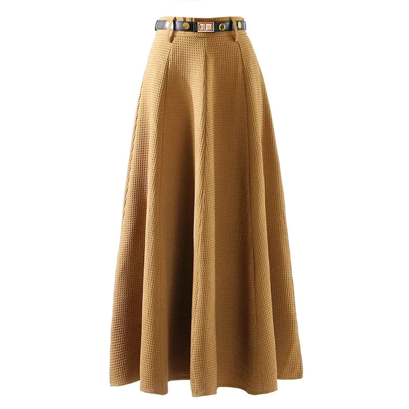 Khaki Casual Slim Solid Temperament Skirt Female Gathered Waist Minimalist Skirts For Women Autumn Style