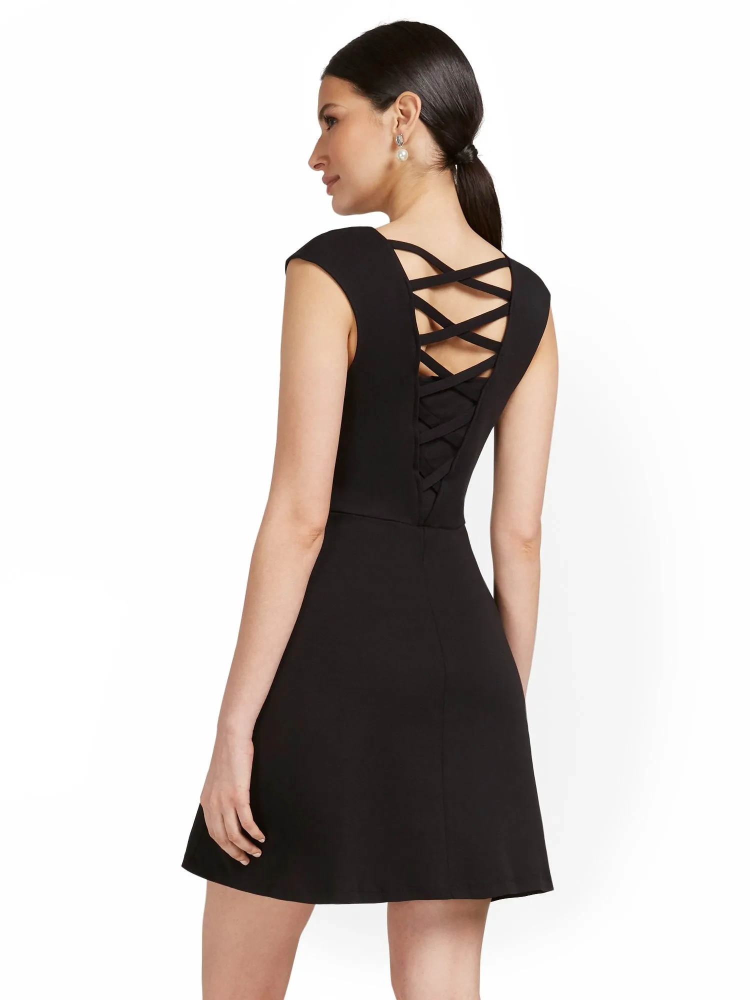 Lattice-Back Sleeveless Fit and Flare Dress - City Knits