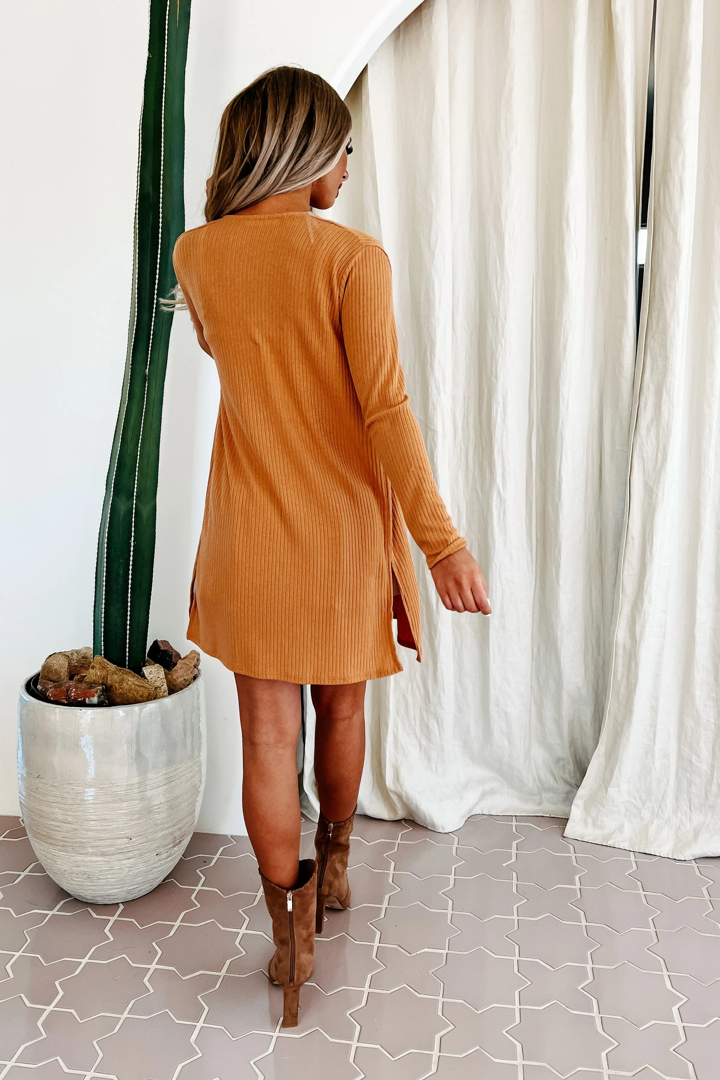 Layer Lover Ribbed Open Front Cardigan (Caramel)