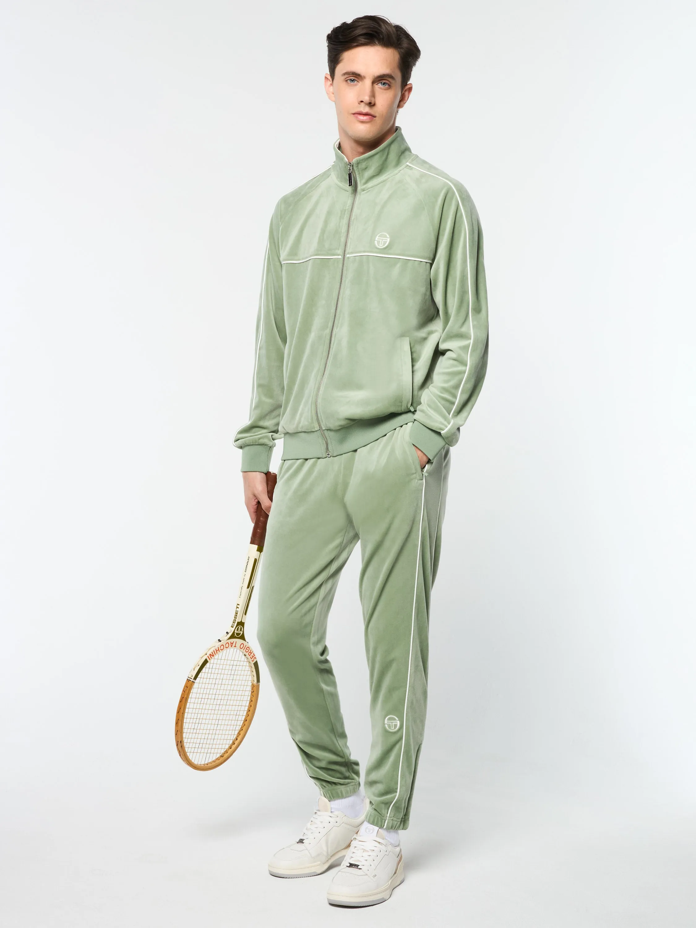 Lioni Velour Track Jacket- Hedge Green