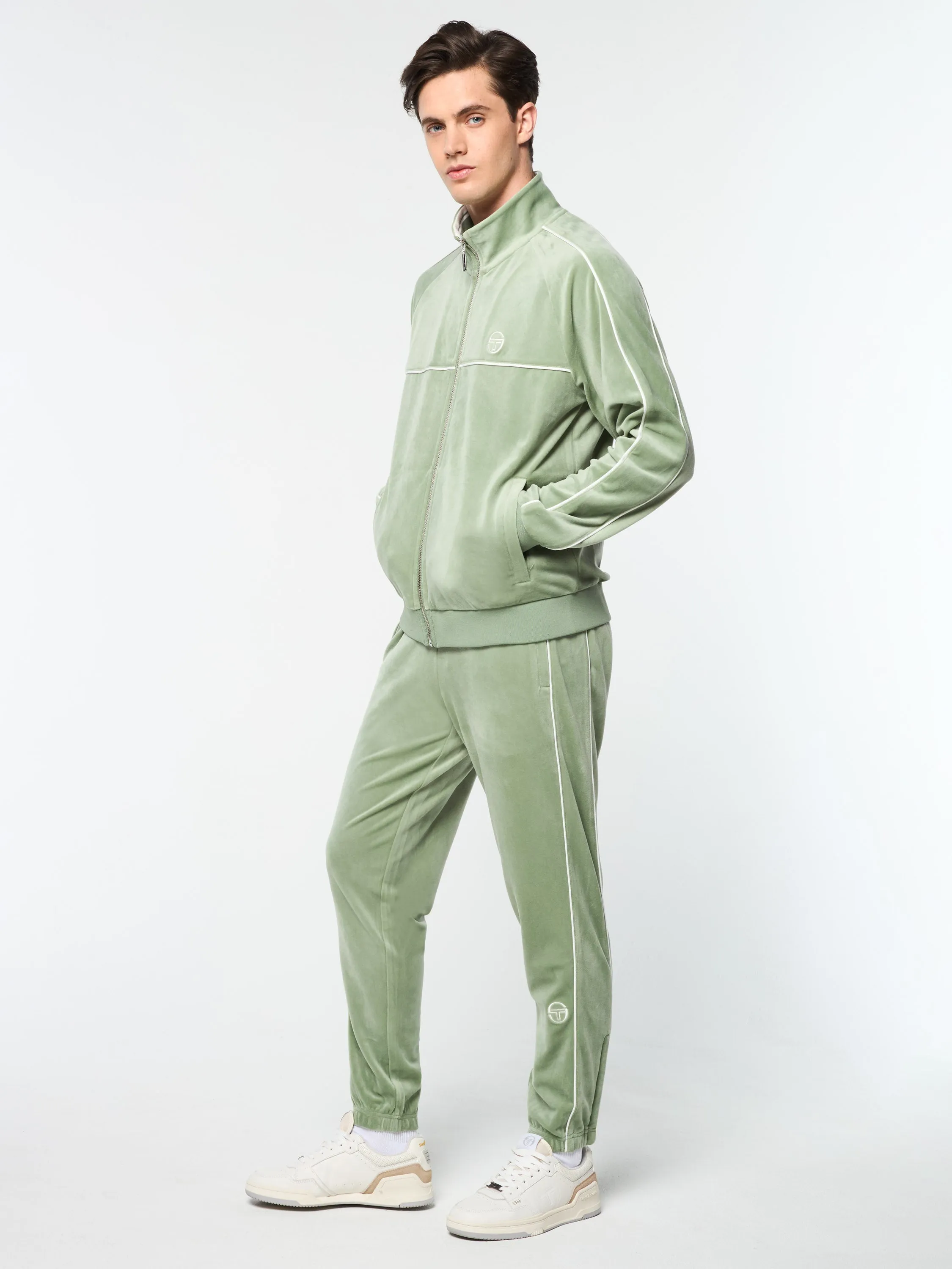 Lioni Velour Track Jacket- Hedge Green