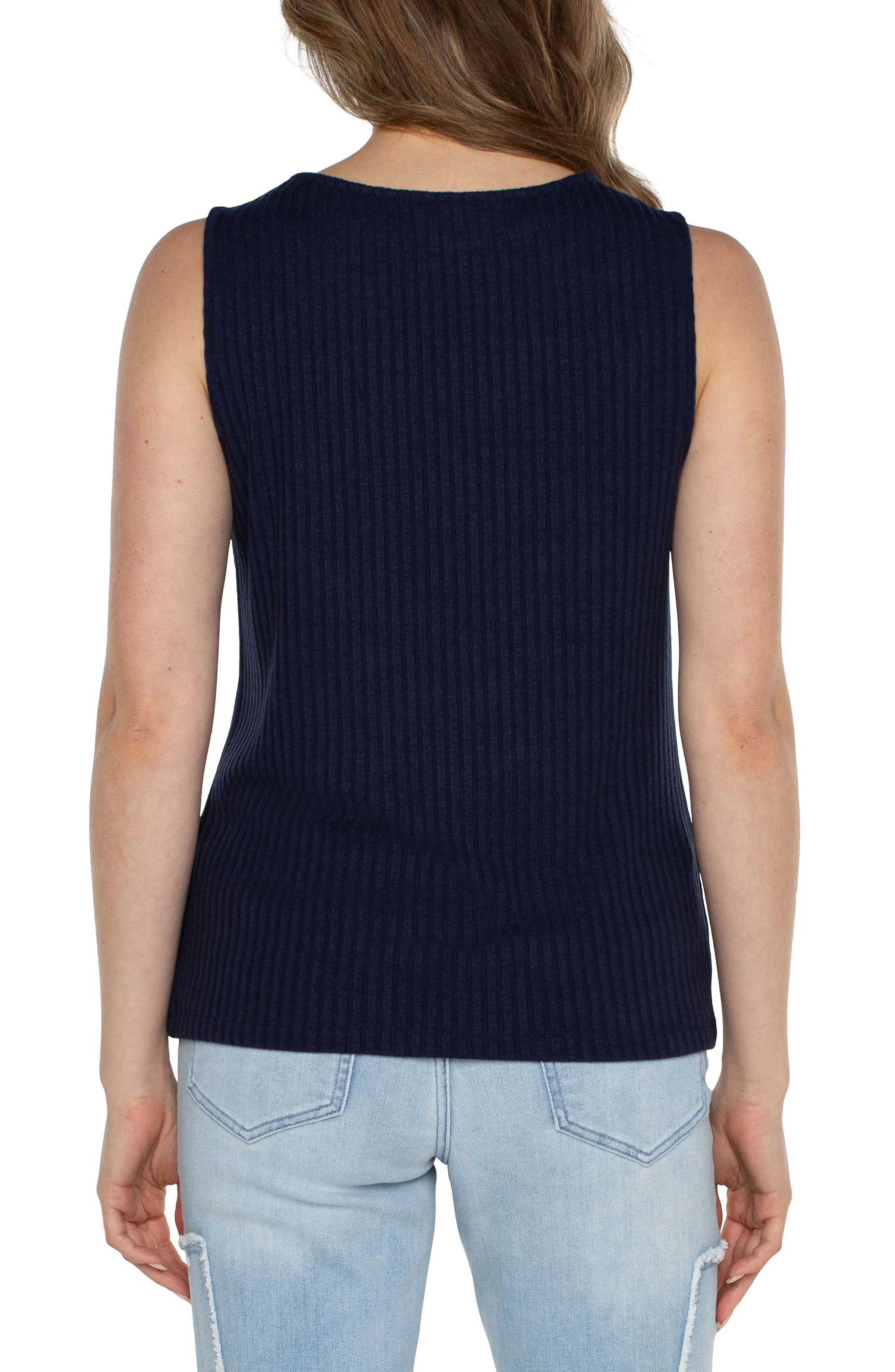 Liverpool Sleeveless Boat Neck Rib Knit Top (Dark Navy)