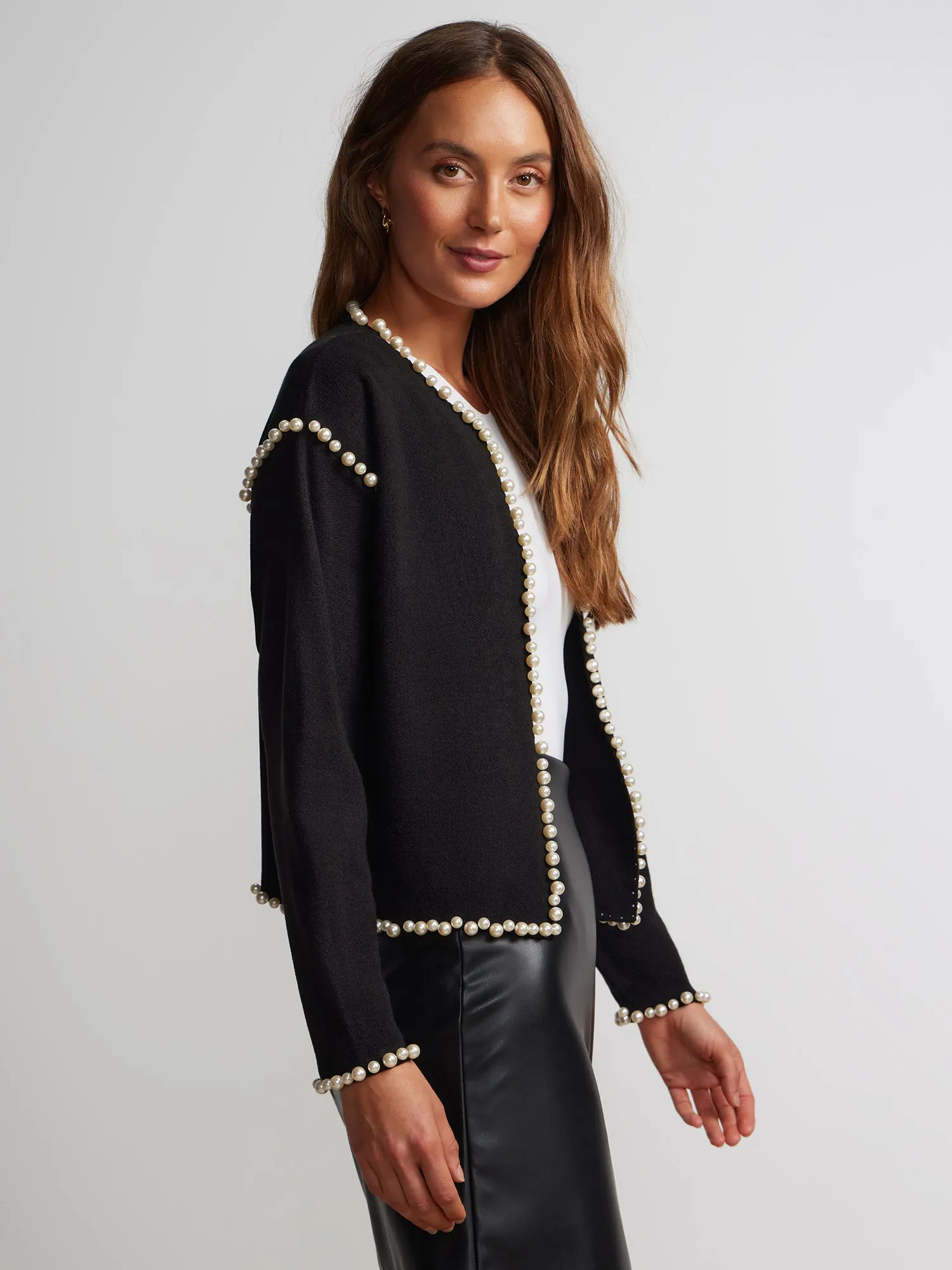 Long Sleeve Pearl Border Trim Cardigan