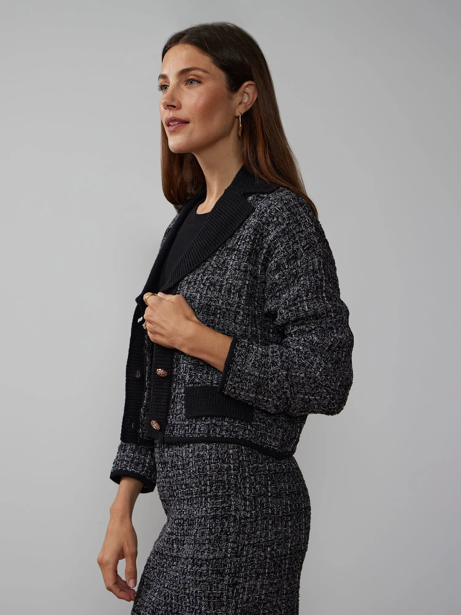 Long Sleeve Tweed Blazer Cardigan