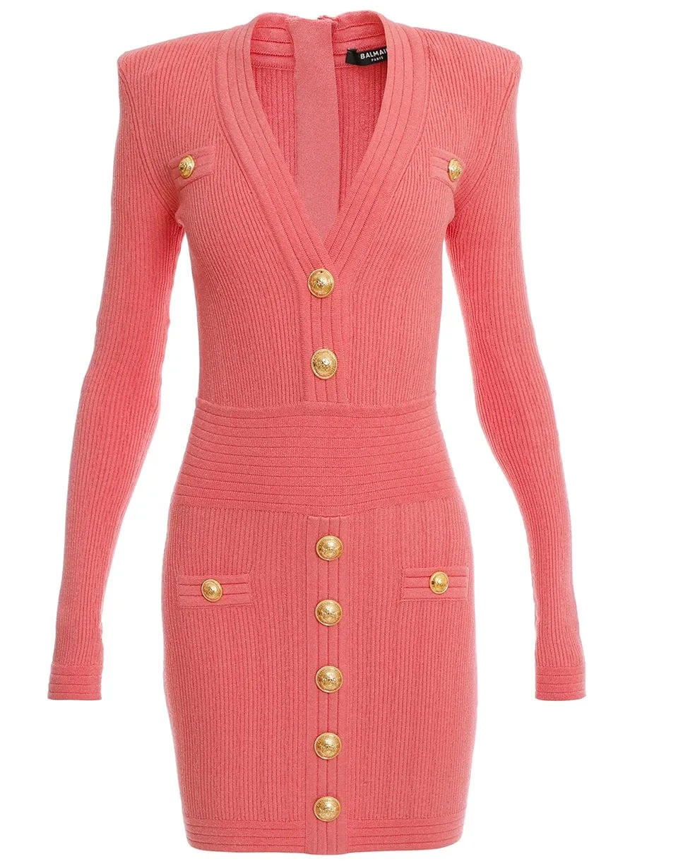 Long Sleeve V Neck Knit Mini Dress