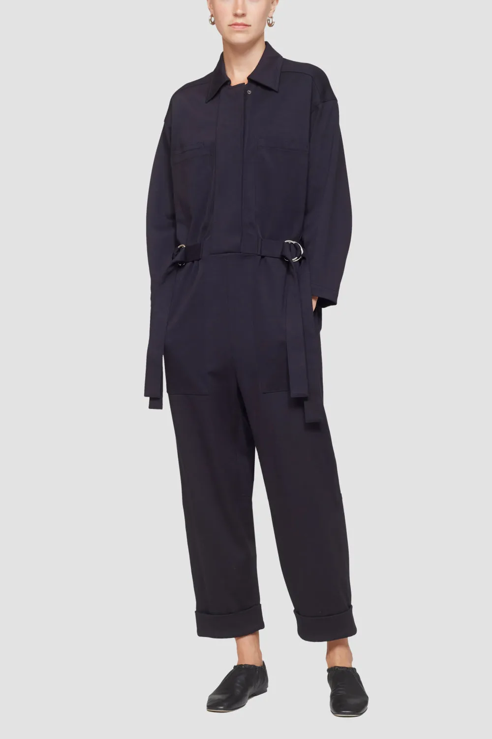 Ls Knit Twill Utility Jumpsuit