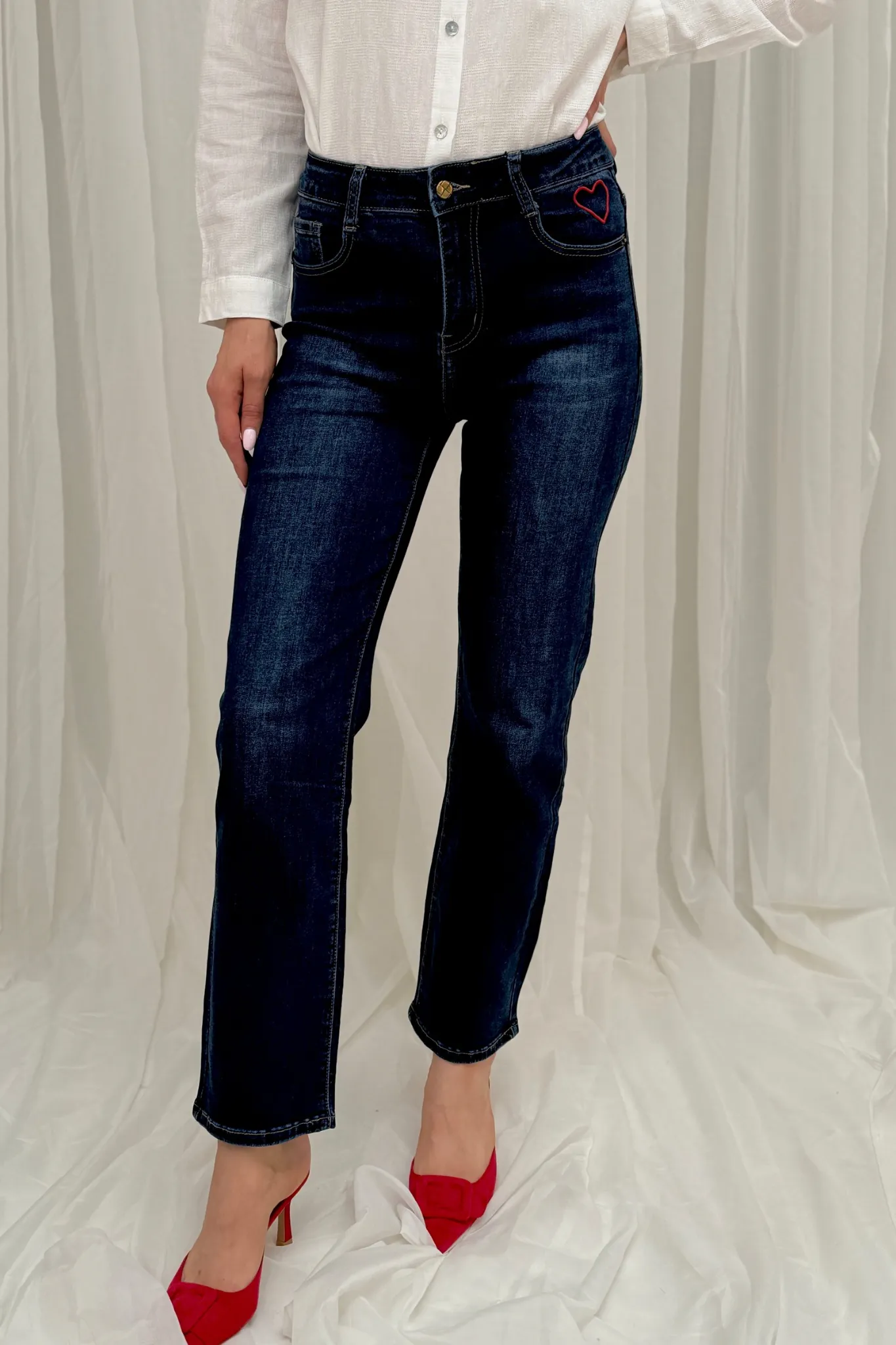 Megan Heart Embroidered Jeans In Dark Wash