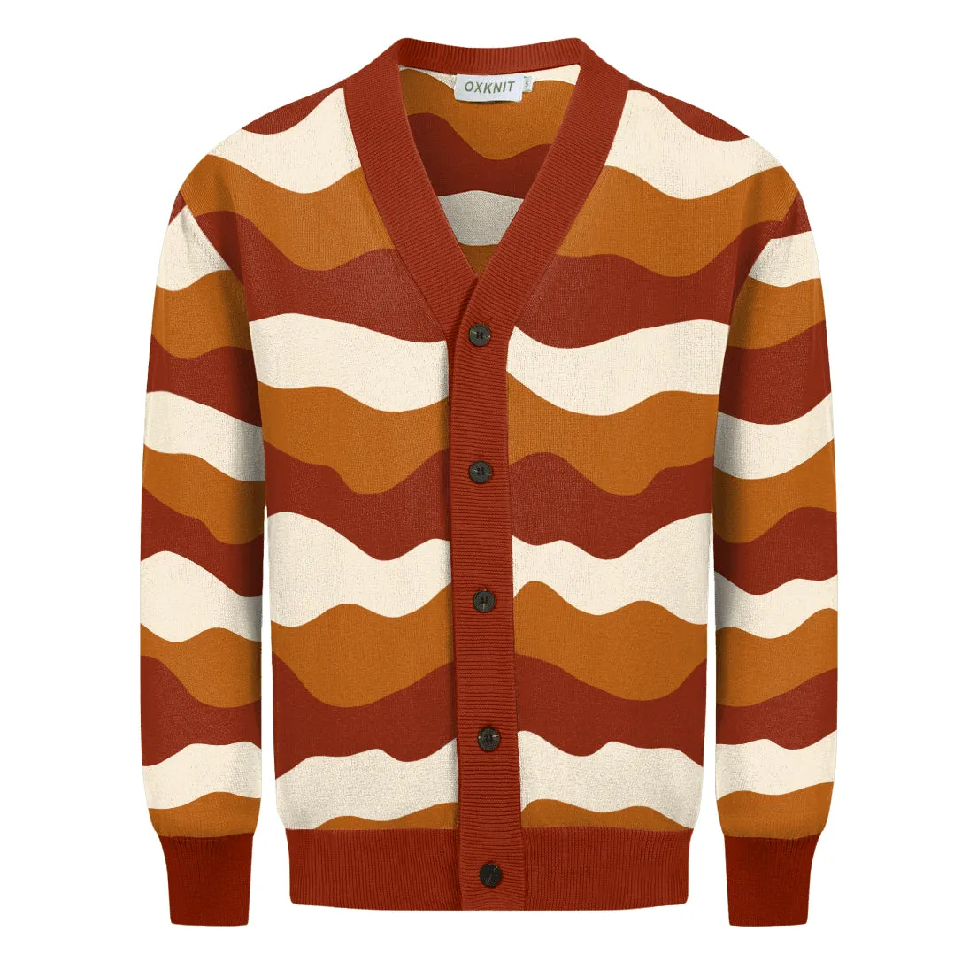 Men's brown vintage wavy jacquard sweater coat