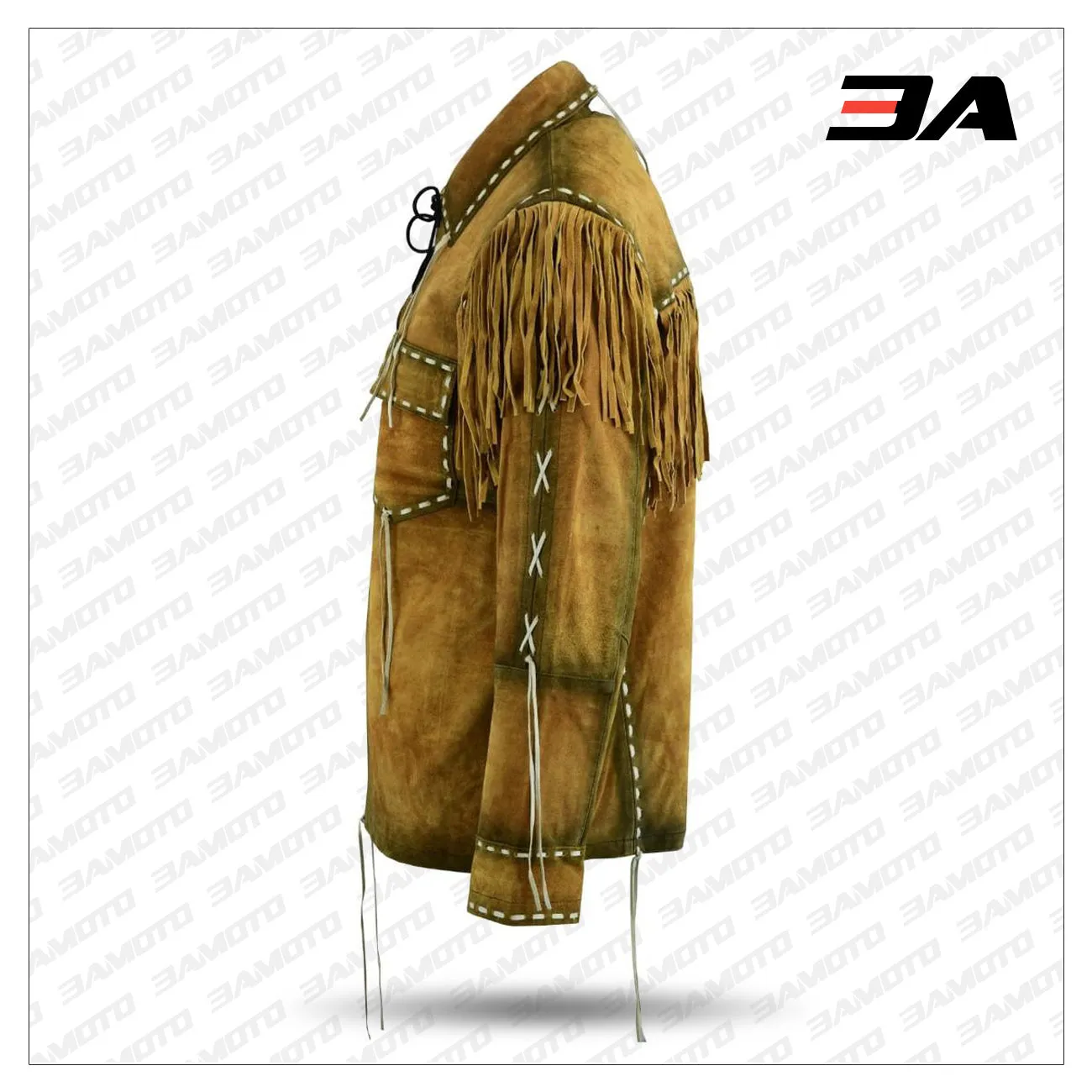 Mens Western Cowboy Brown Suede Leather Jacket With Fringe