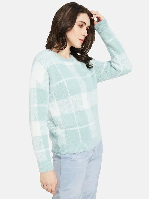 Mettle Women Blue  White Checked Pullover