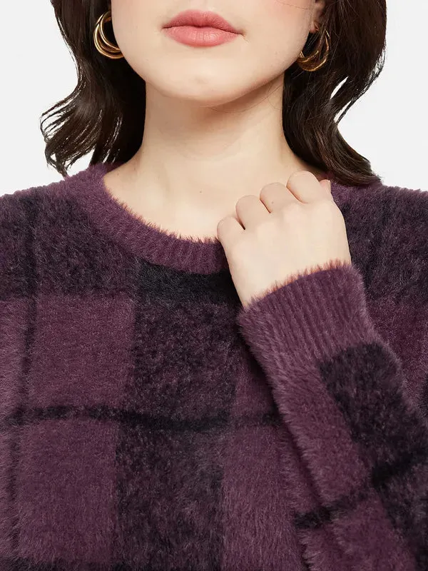 Mettle Women Purple  Black Checked Pullover