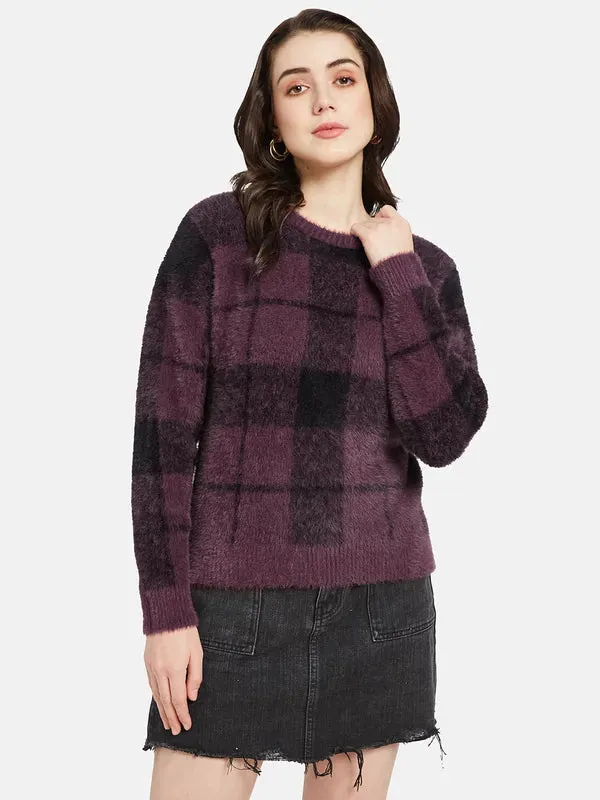 Mettle Women Purple  Black Checked Pullover